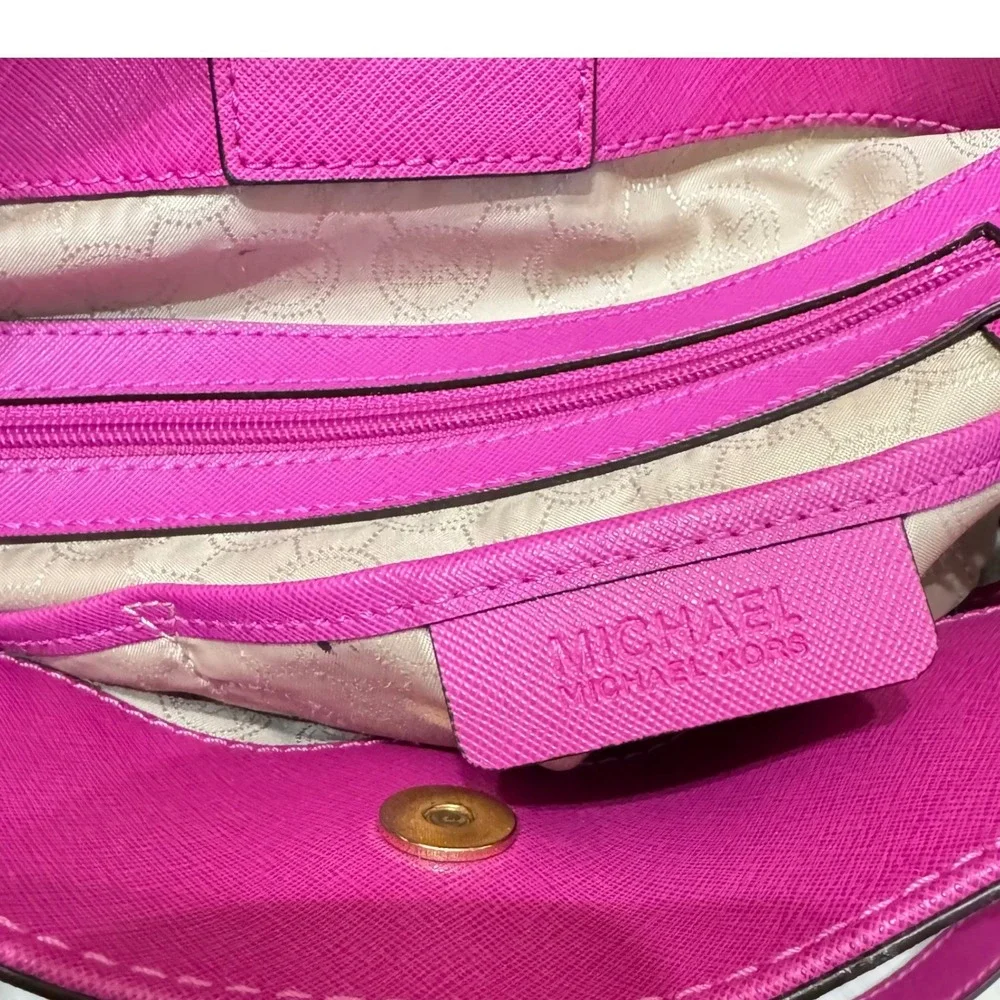 Michael Kors Hamilton Satchel Womens Large Fuchsia Pink Padlock Chain Bag - Picture 12 of 16